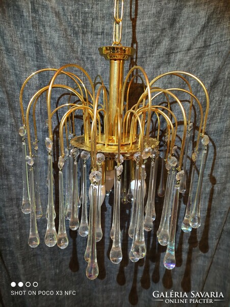 Vintage Murano crystal glass drop hanging chandelier lamp with three lights