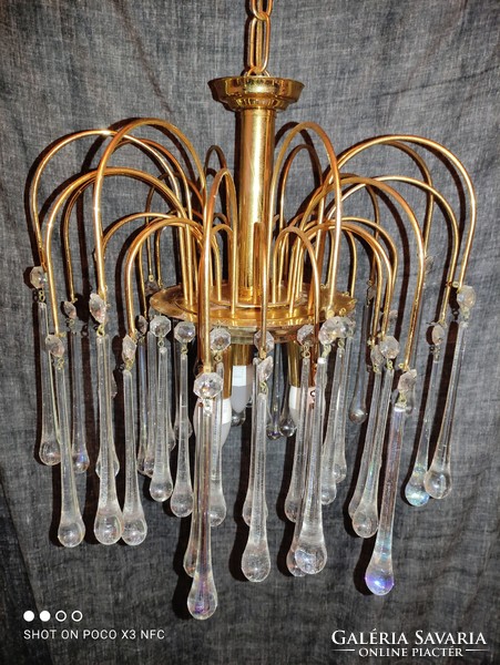 Vintage Murano crystal glass drop hanging chandelier lamp with three lights