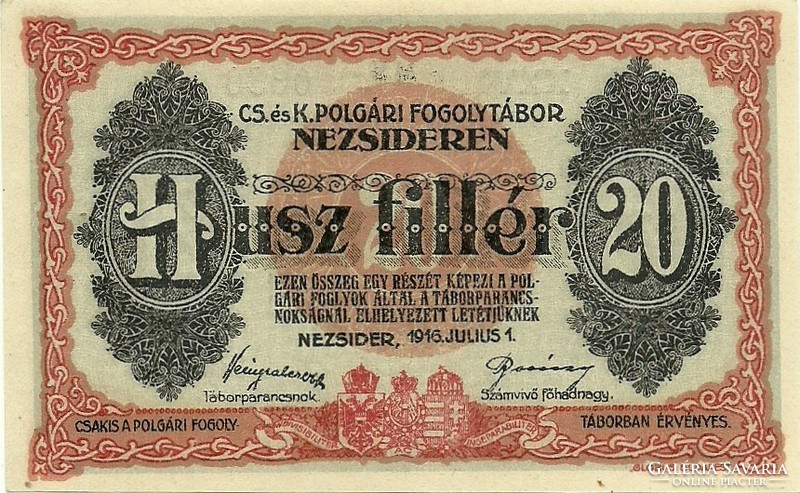 20 Filér 1916 Nezsider cs. And k. Civil detention center unc
