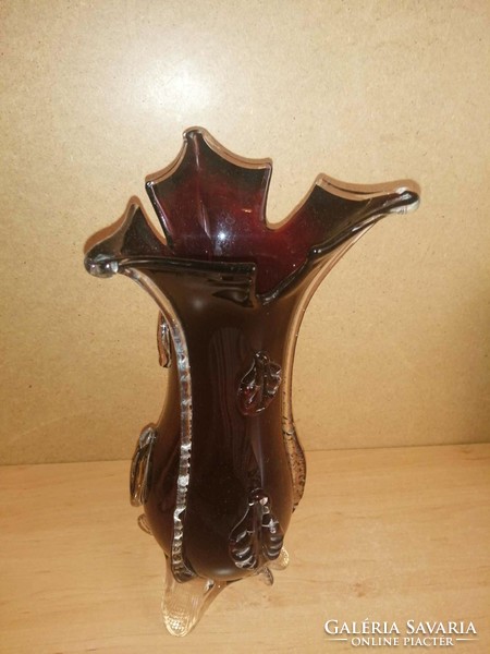 Impozáns bordó szakított üveg váza - 33 cm magas (b)
