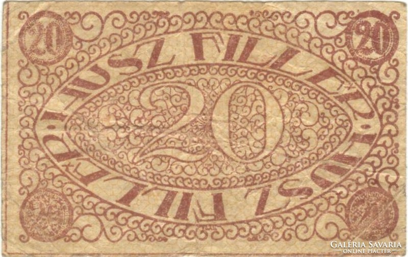 20 fillér 1919 pénztárjegy Pécs