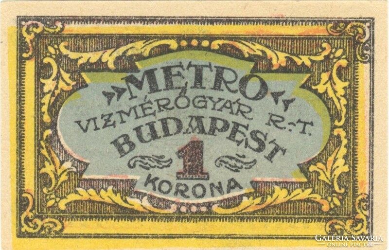 1 korona utalvány 1922 Metro Vízmérőgyár hajtatlan aUNC
