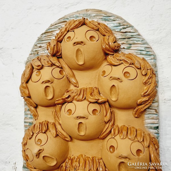 Sainte Katalin Antalfiné: children's choir - marked ceramic wall decoration cz