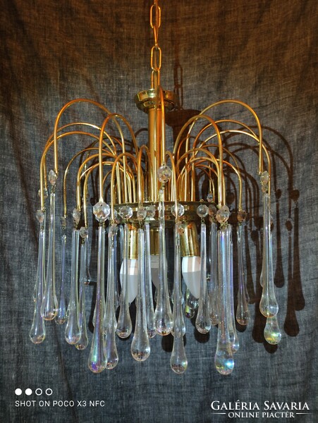 Vintage Murano crystal glass drop hanging chandelier lamp with three lights