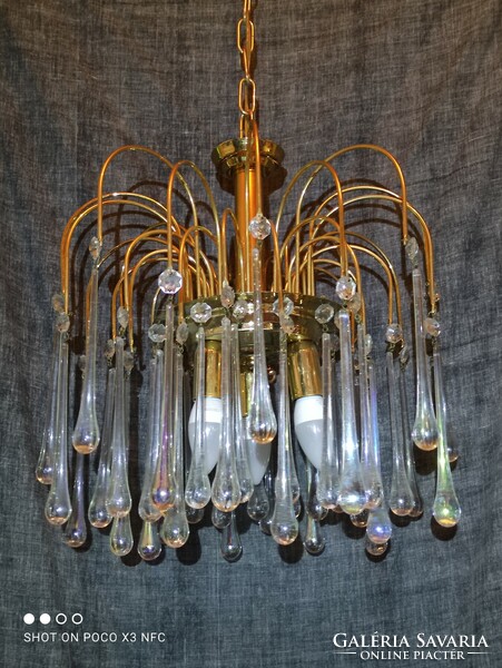 Vintage Murano crystal glass drop hanging chandelier lamp with three lights