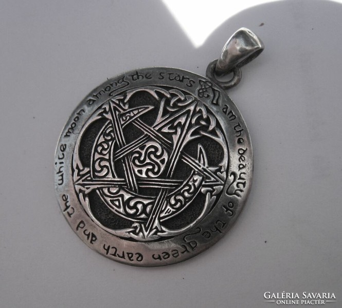 Különleges, tervezői ezüst medál, P. Borda, kelta, varázsige, pentagramma