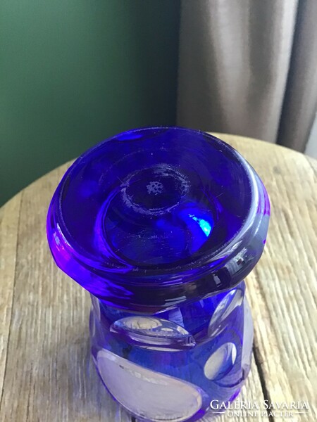 Régi bieder csiszolt kobalt kék emlék pohár