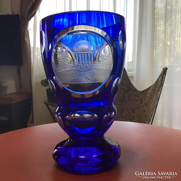 Old bieder polished cobalt blue commemorative glass