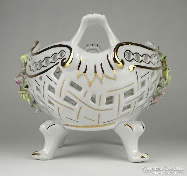 1O064 Jelzett áttört porcelán gyümölcsös kínáló kosár 26 cm