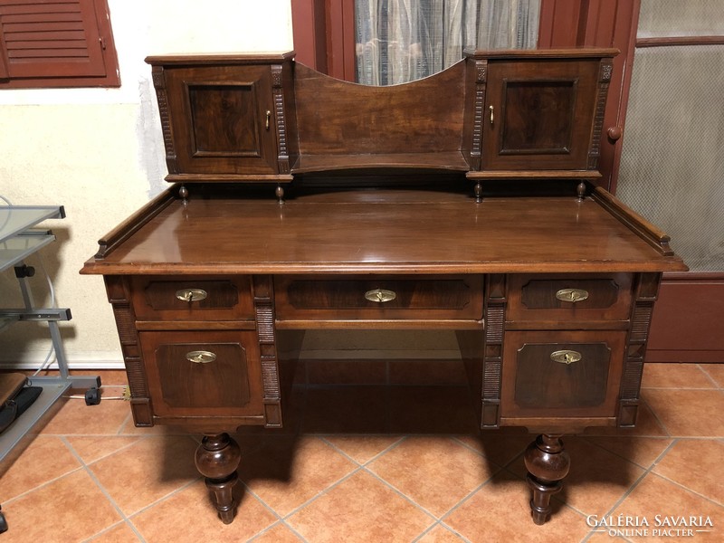 Beautiful pewter desk with upper cabinets and shelf