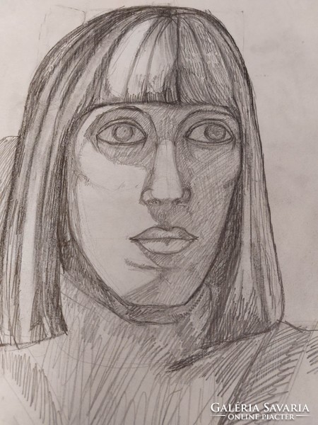 Female pencil drawing graphic portrait