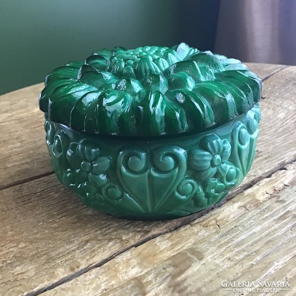 Old Czech malachite glass jewelry holder