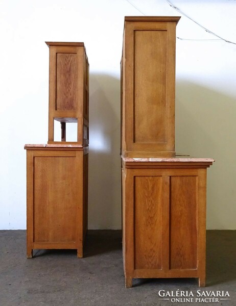 1O108 pair of antique Secession sideboards with stained glass inserts with marble slabs