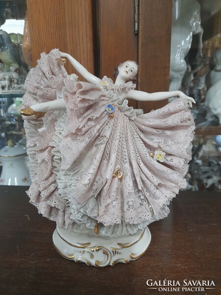 Alt German, Germany rudolstadt-volkstedt ackermann & fritze 1908-1920 dancing woman porcelain figure. 20 Cm.