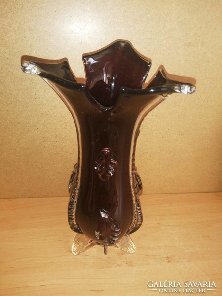Impressive burgundy broken glass vase - 33 cm high (b)