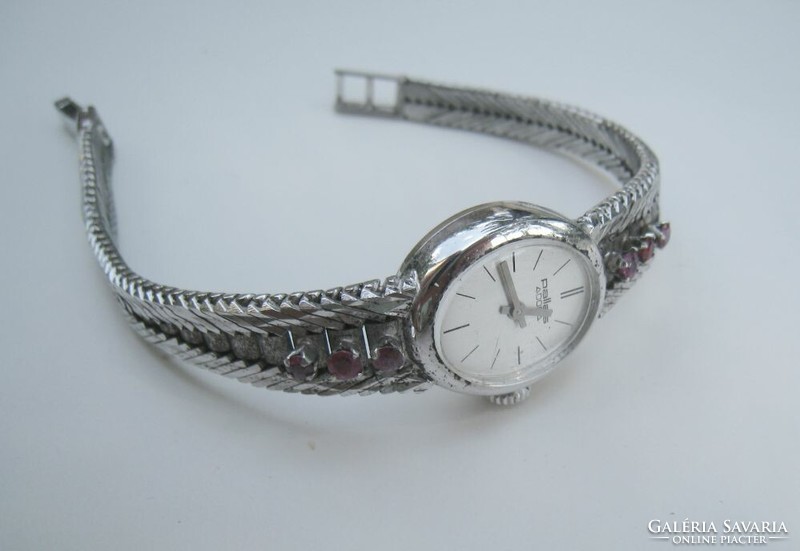 Silver wristwatch with ruby stones, retro piece