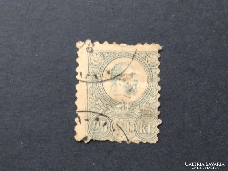 1871 Réznyomat, 25 kr.  kék színű, barnulás, beszakadás G3