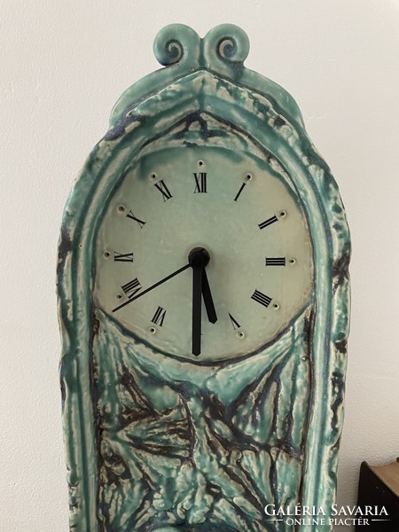 Large celadon (celadon) glazed industrial ceramic table clock with Junghans clock mechanism