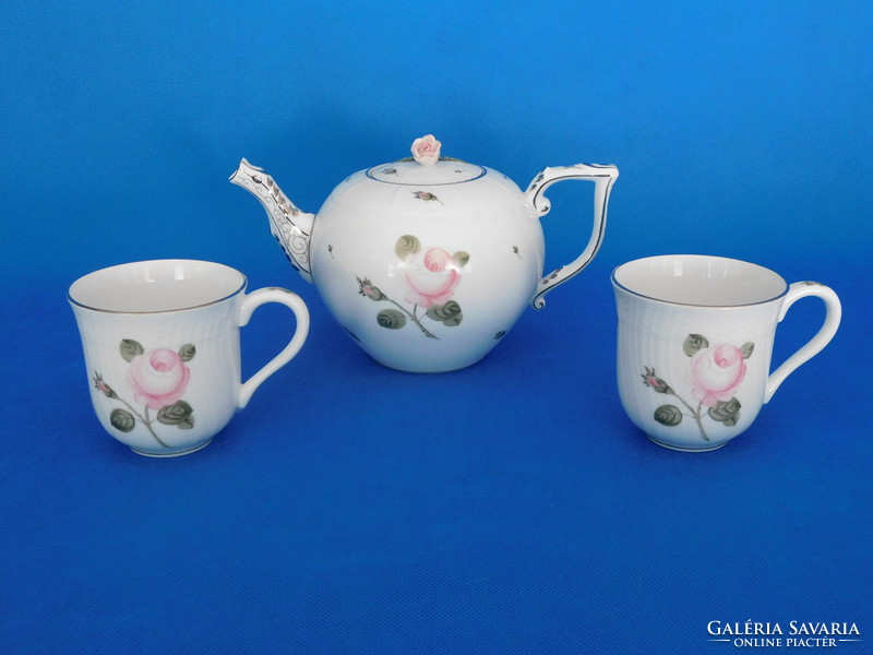 Herend roses de diane pattern 2-piece tea set with cocoa