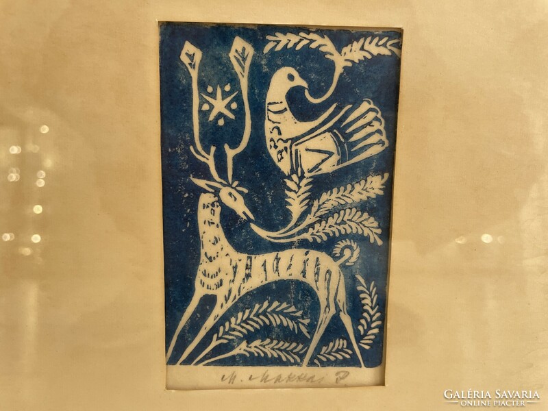 Makkai piroska woodcut graphic folk tale horned bird