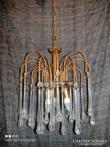 Vintage Murano crystal glass drop hanging chandelier lamp with three lights