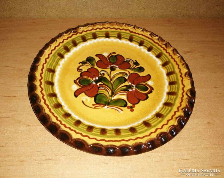 Hódmezővásárhely ceramic wall plate with flower pattern - dia. 23 cm (32/d)