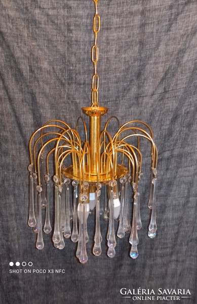 Vintage muránói kristály üveg csepp függős csillár lámpa három égős