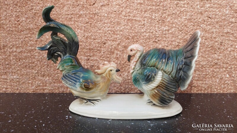 Carl Scheidig porcelain turkey and rooster porcelain sculpture