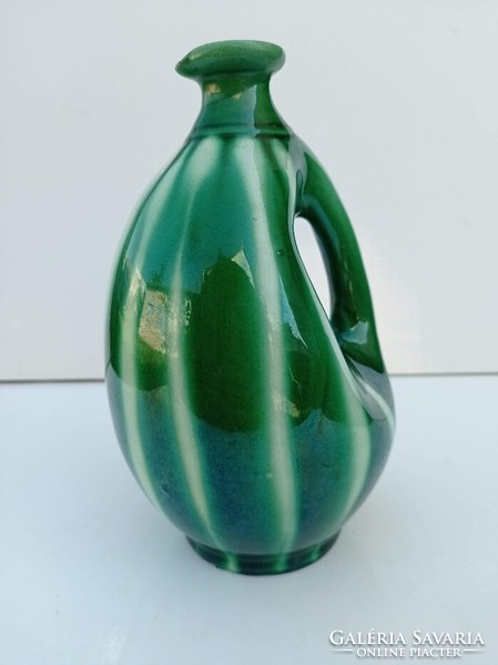 Green - white striped glazed jug vase