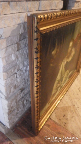 Nagyméretű arany-fa képkeret régi nyomattal falc 71x96 cm