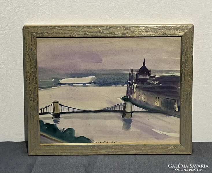 Ferenc Varga (1928-2019) skyline with the chain bridge and the parliament, 1966 /invoice provided/