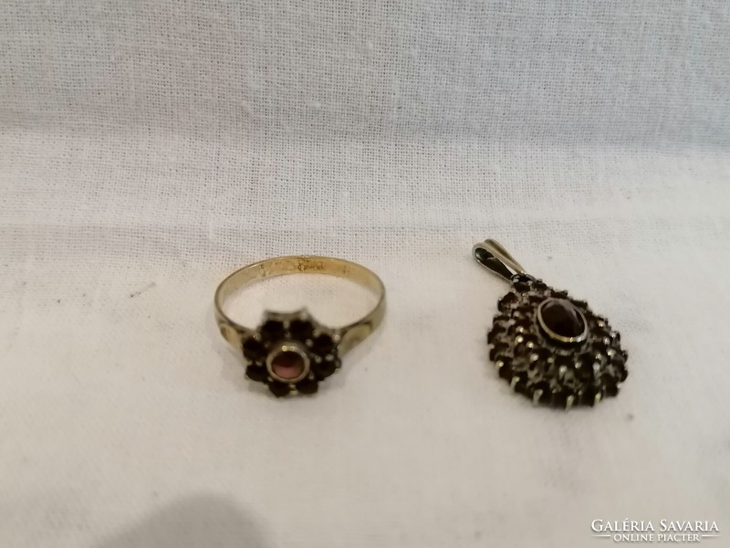 Garnet stone antique Bieder ring and pendant