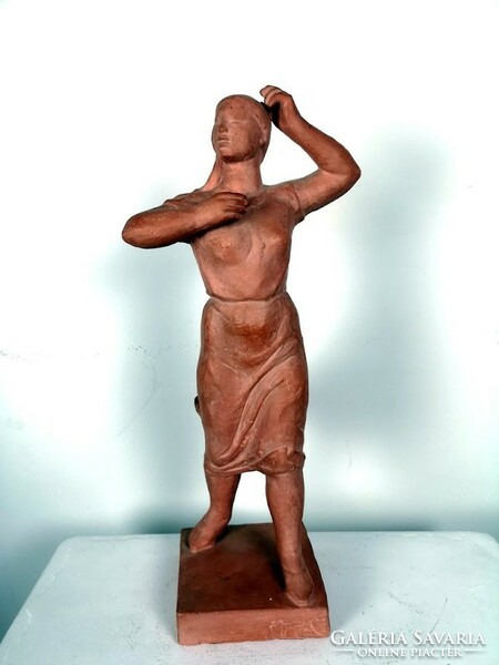 Olcsai-Kiss Zoltán terrakotta női szobor , 1960-as évek - 5487