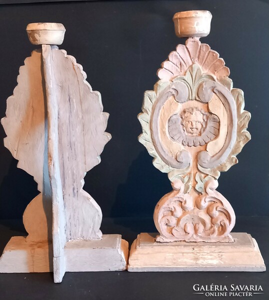 Spanish 45 cm antique wooden putto candle holders can be negotiated in pairs