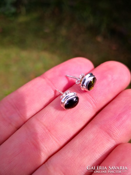 Silver earrings with green tourmaline stones