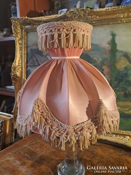 Pink silk fringed lampshade