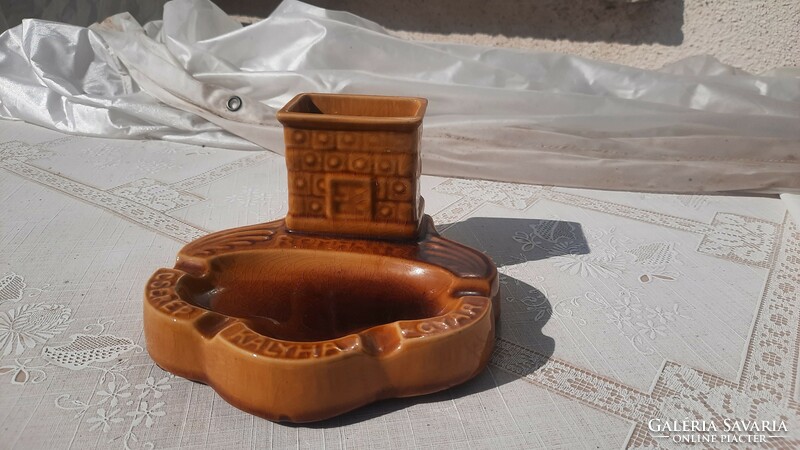 Old ceramic advertising ashtray - Romhány tile stove factory