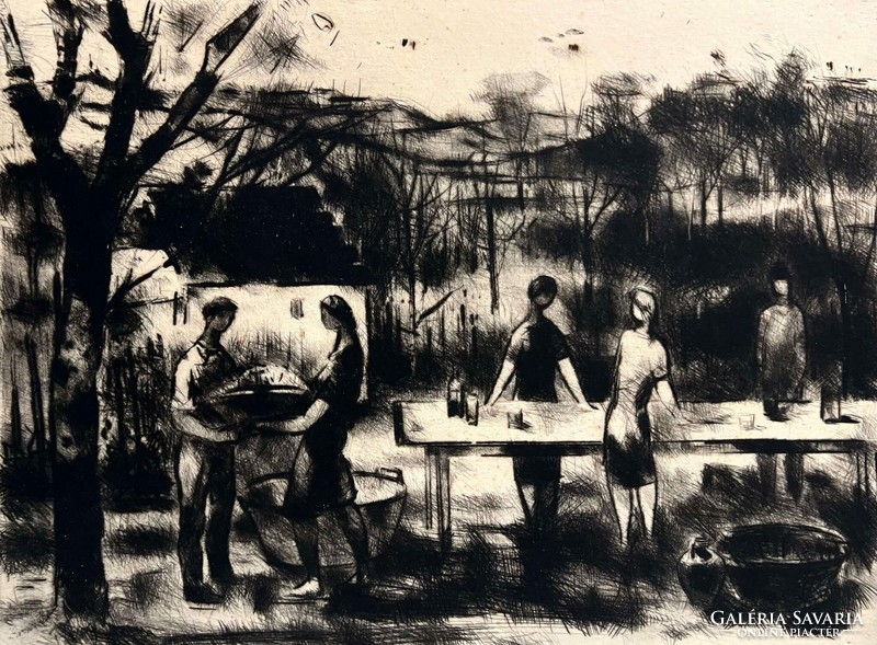 Ferenc Bordás (1911-1982) picking fruit (etching) /invoice provided/
