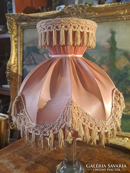 Pink silk fringed lampshade