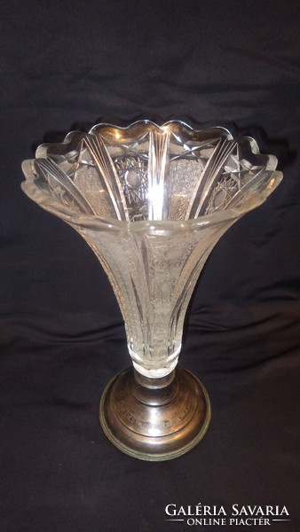 Larger crystal vase with silver base