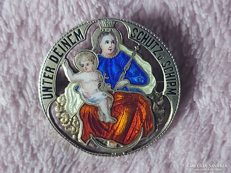 Madonna antik katolikus amulett (ezüst-arany-tűzzománc)