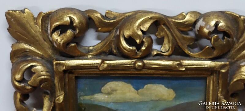 Oil-cardboard painting, carved, gilded, in a Florentine style frame, marked hk