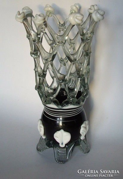 Old, beautiful, openwork decoration, large, heavy artistic blown glass vase