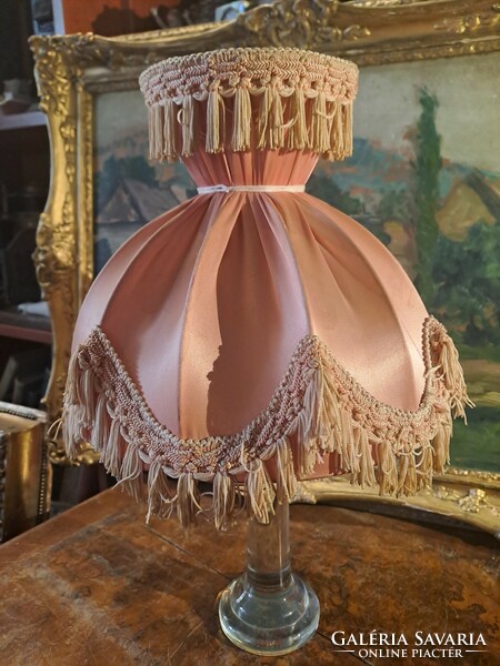 Pink silk fringed lampshade