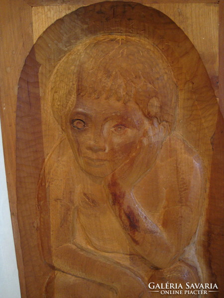 István Bondor: after the game - wood relief wood carving