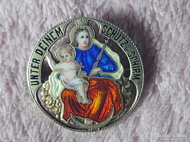 Madonna antik katolikus amulett (ezüst-arany-tűzzománc)