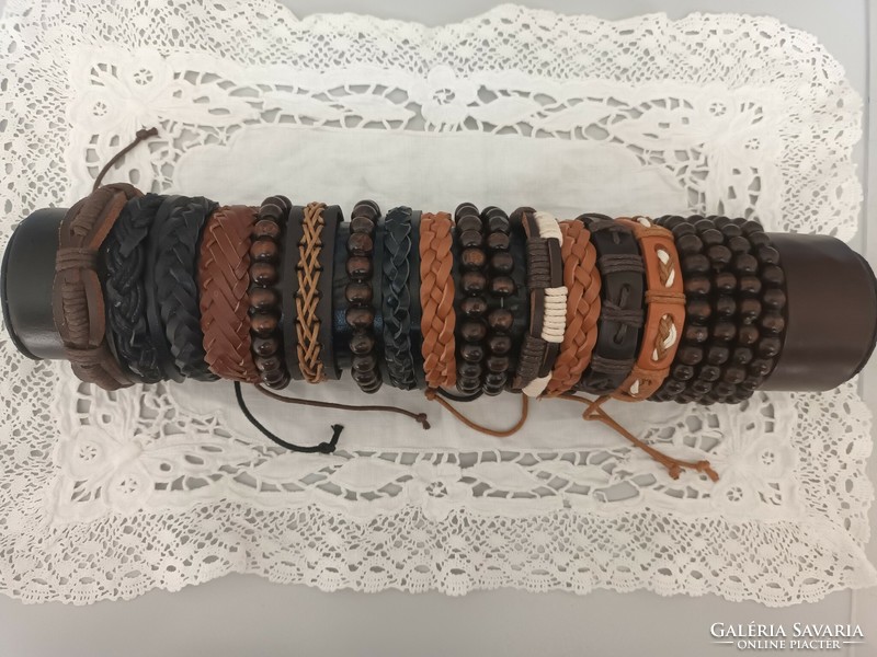New handcrafted unisex leather and wood bead bracelets 20 pcs for sale!