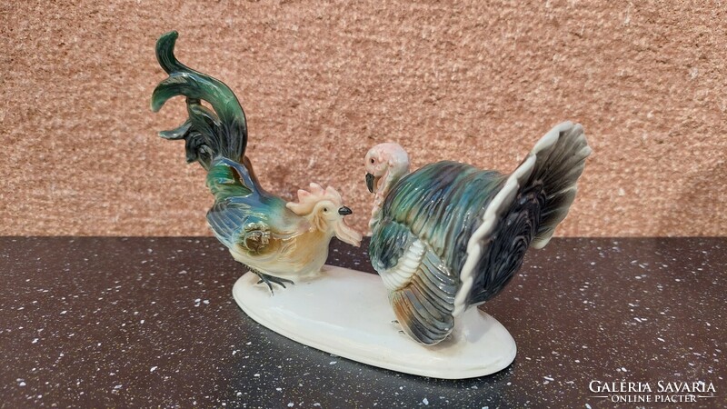 Carl Scheidig porcelain turkey and rooster porcelain sculpture