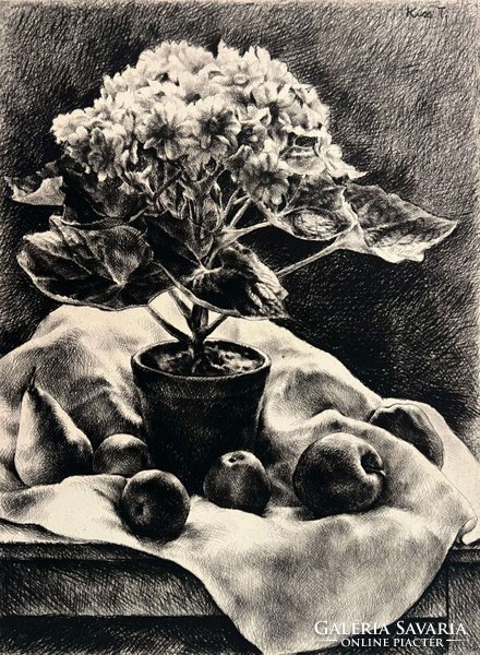 Terezia Kiss (1928- ) flower still life (etching) /invoice provided/