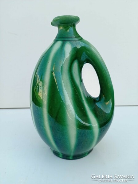 Zöld - fehér csíkos mázas kancsó váza